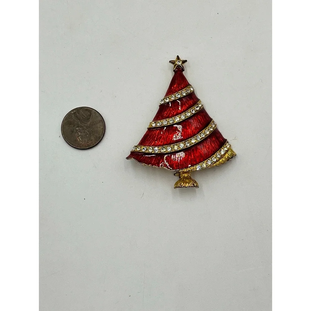 Eisenberg Ice Vintage Christmas tree Red Gloss Enamel‎ Xmas Rhinestone Brooch